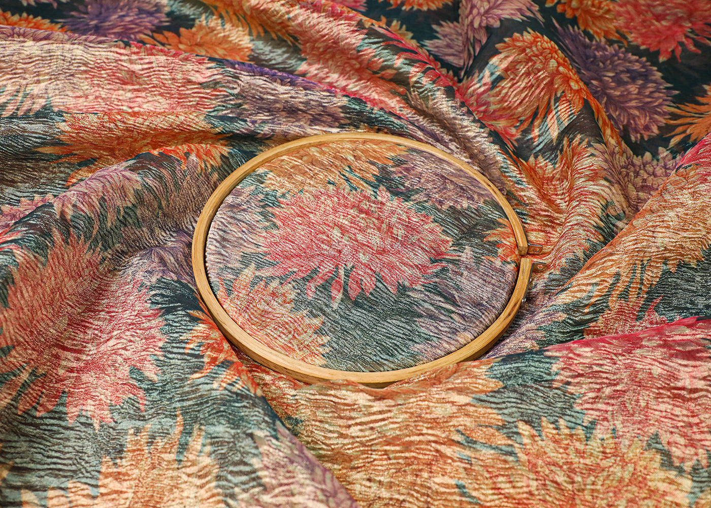 Dark Green Tissue Fabric With All Over Floral Print 19405