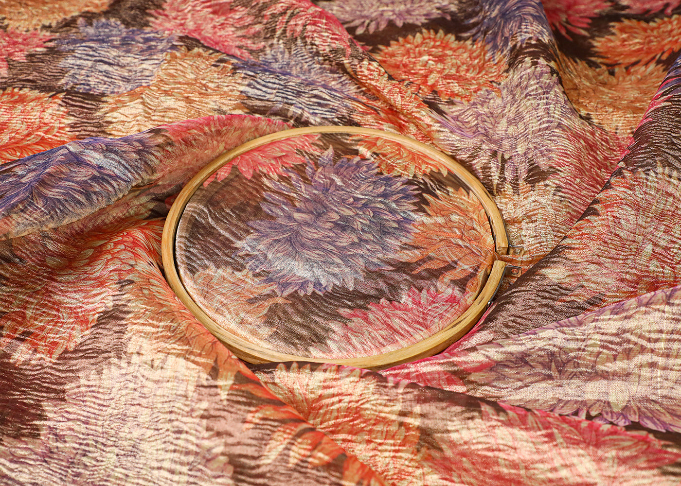 Brown Tissue Fabric With All Over Floral Print 19406