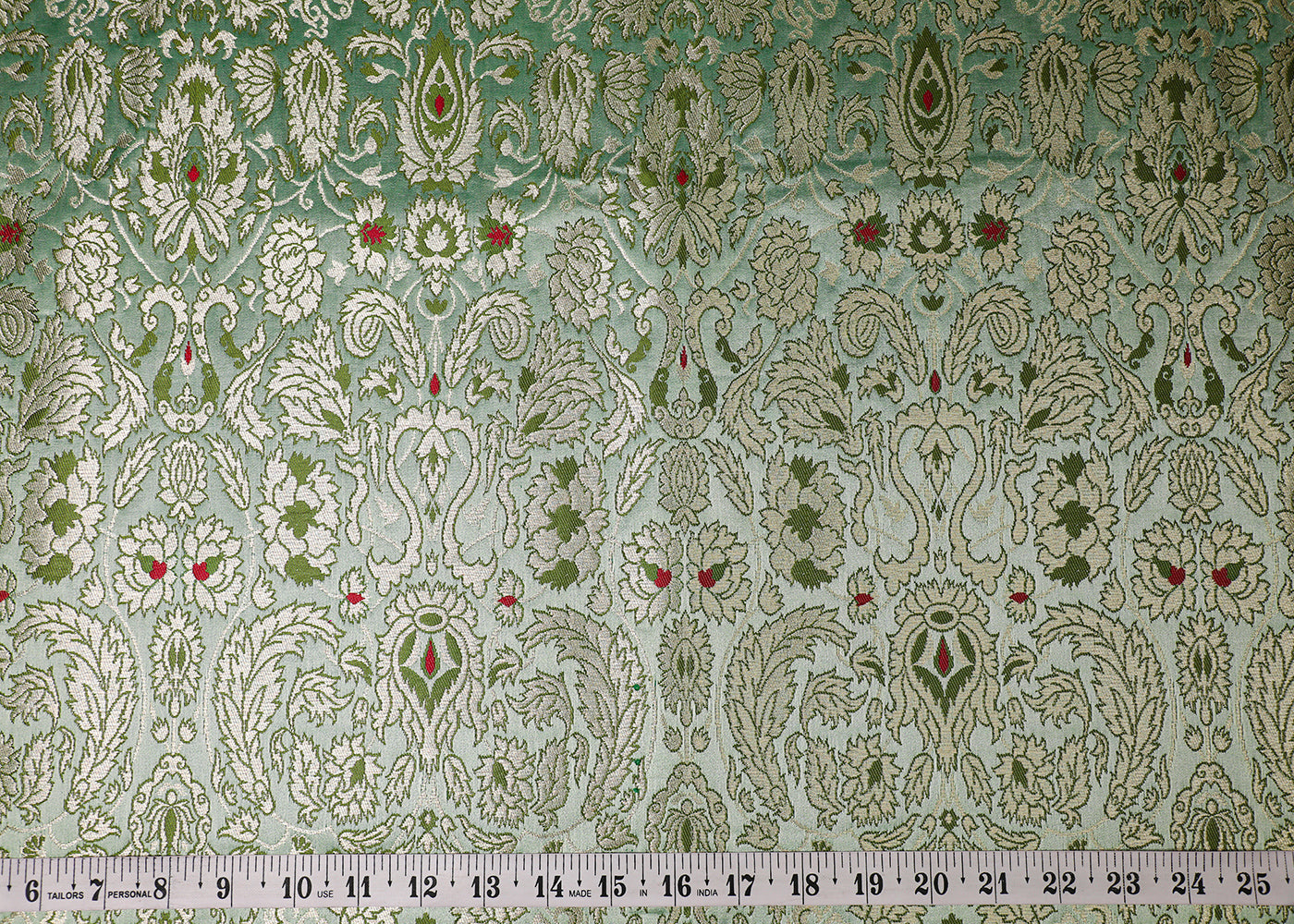 Green Banarasi Brocade Fabric With All Over Thread And Golden Zari Handloom 19408