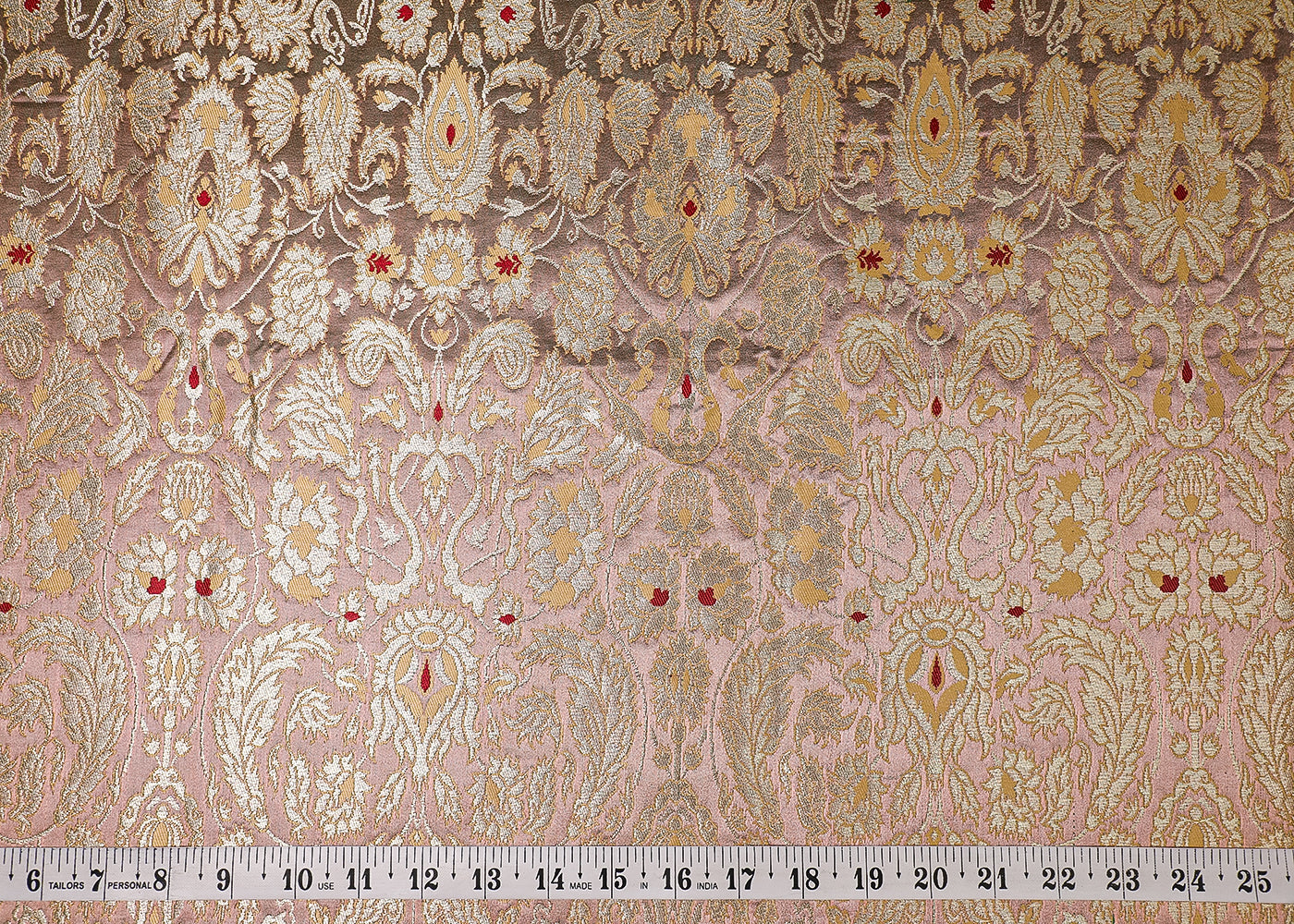 Blush Pink Banarasi Brocade Fabric With All Over Thread And Golden Zari Handloom 19409