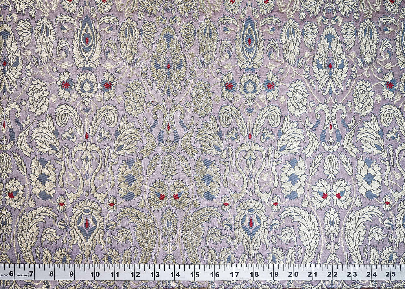Lavender Banarasi Brocade Fabric With All Over Thread And Golden Zari Handloom 19410