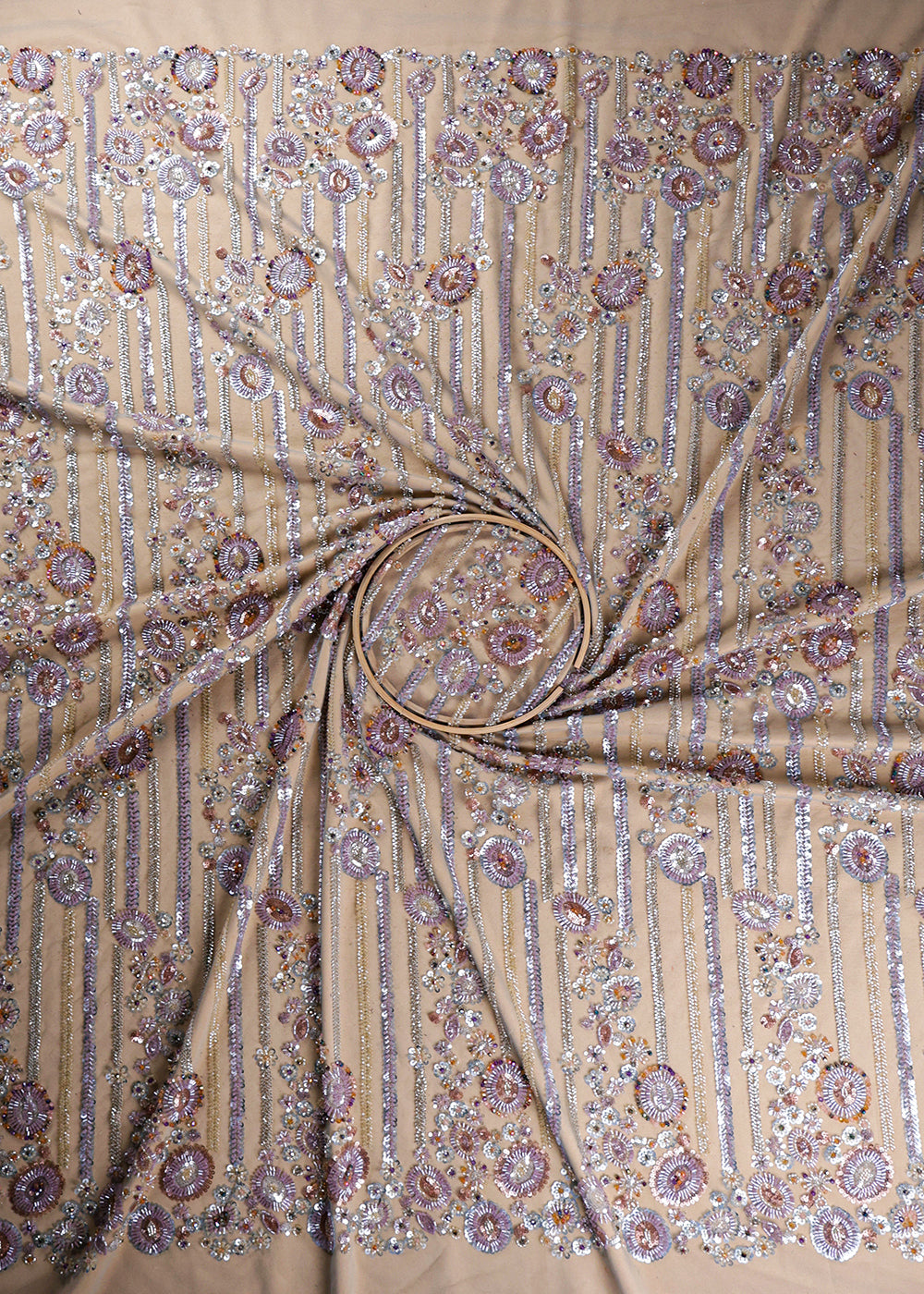 Powder Blue Imported Net Fabric With All Over Bead And Sequins Work 19412