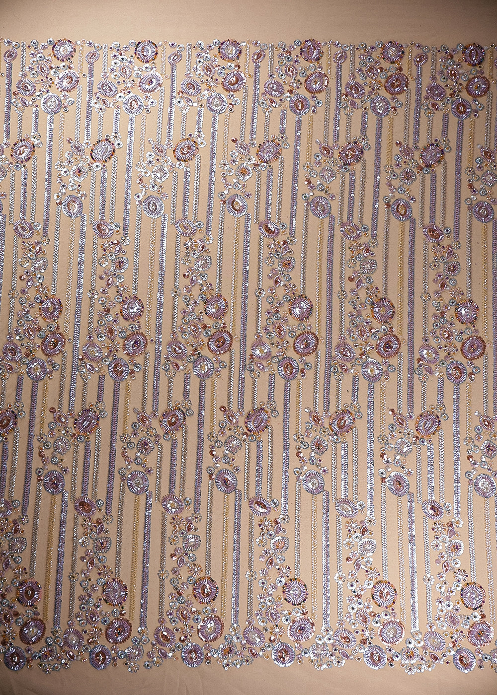 Beige Imported Net Fabric With All Over Bead And Sequins Work 19413