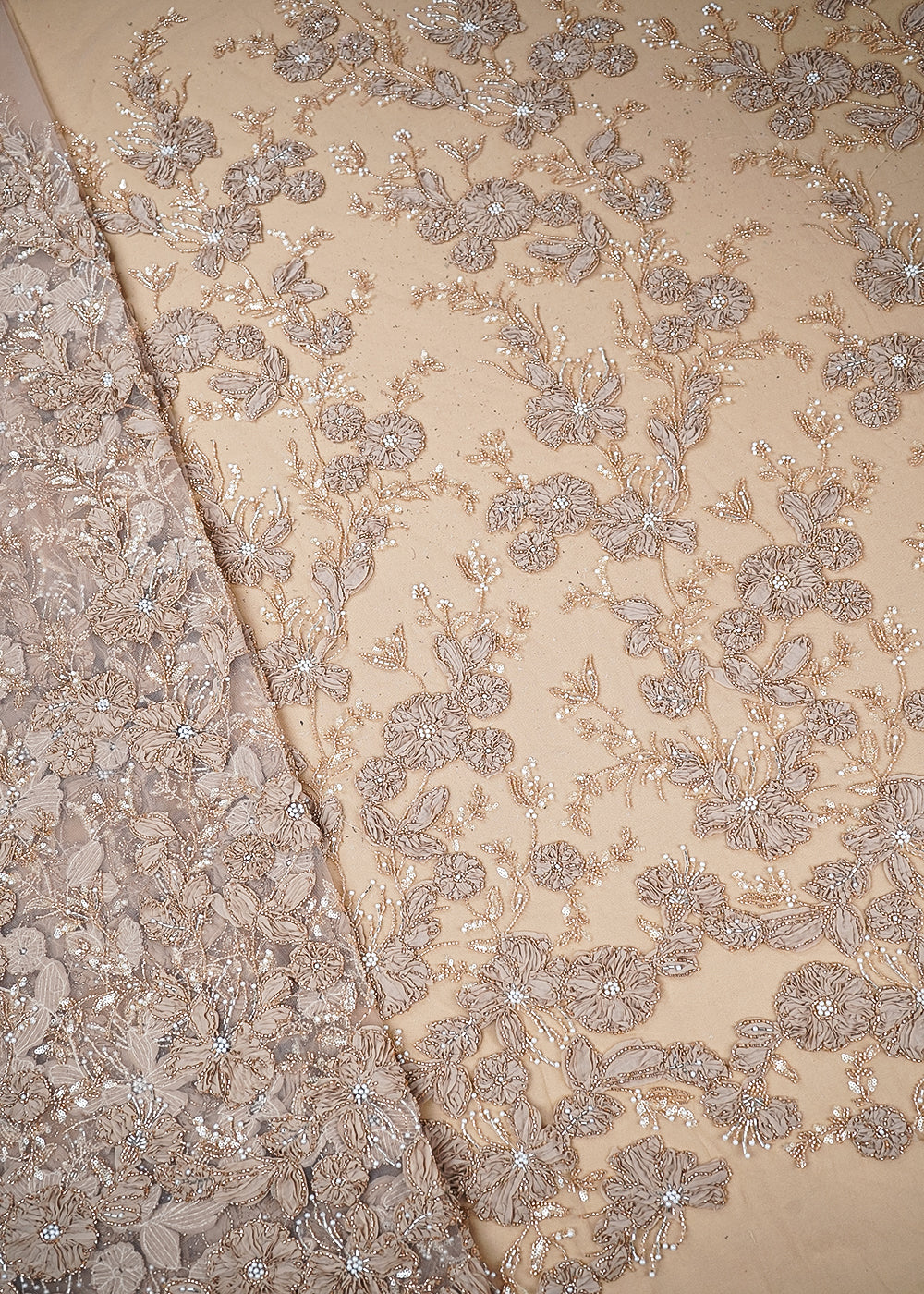 Gold Imported Net Fabric With All Over Katdana, Bead, Sequins And Ribbon Work 19417
