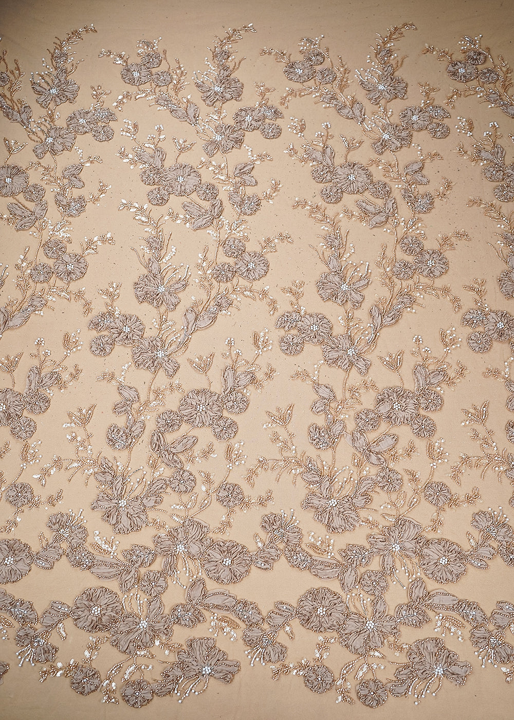 Gold Imported Net Fabric With All Over Katdana, Bead, Sequins And Ribbon Work 19417