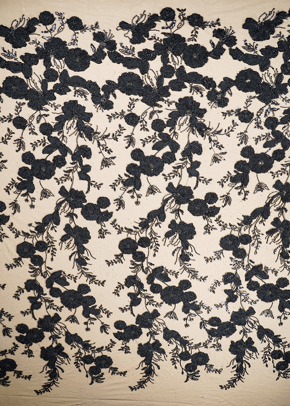 Black Imported Net Fabric With All Over Katdana, Bead, Sequins And Ribbon Work 19420