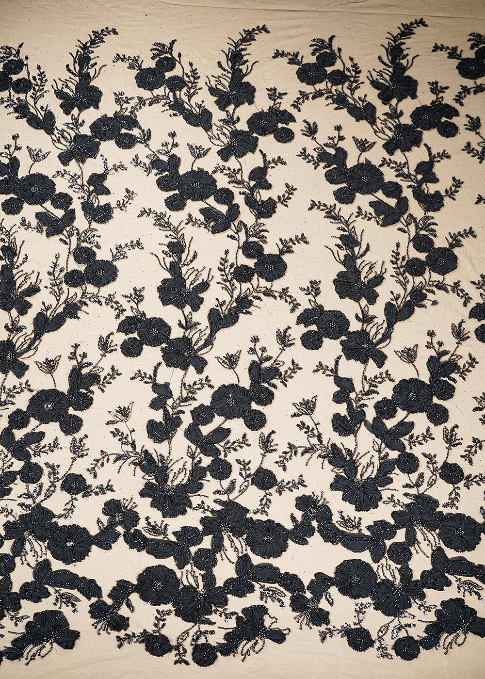 Black Imported Net Fabric With All Over Katdana, Bead, Sequins And Ribbon Work 19420