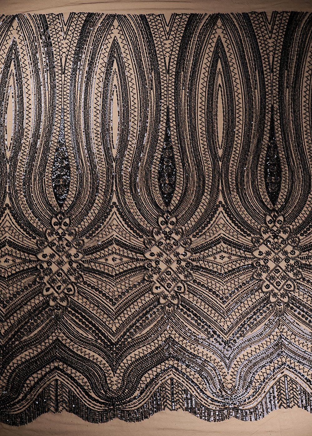 Black Imported Net Fabric With All Over Bead And Sequins Work 19422