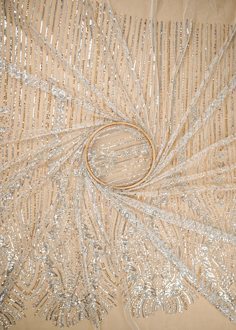 White Imported Net Fabric With All Over Bead And Sequins Work 19424