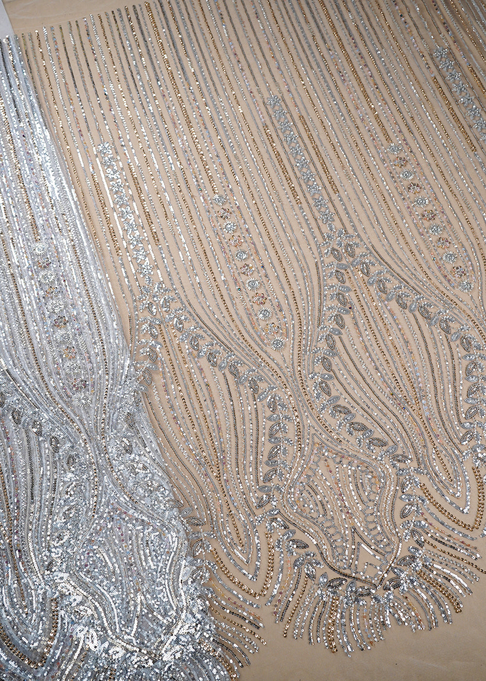 White Imported Net Fabric With All Over Bead And Sequins Work 19424