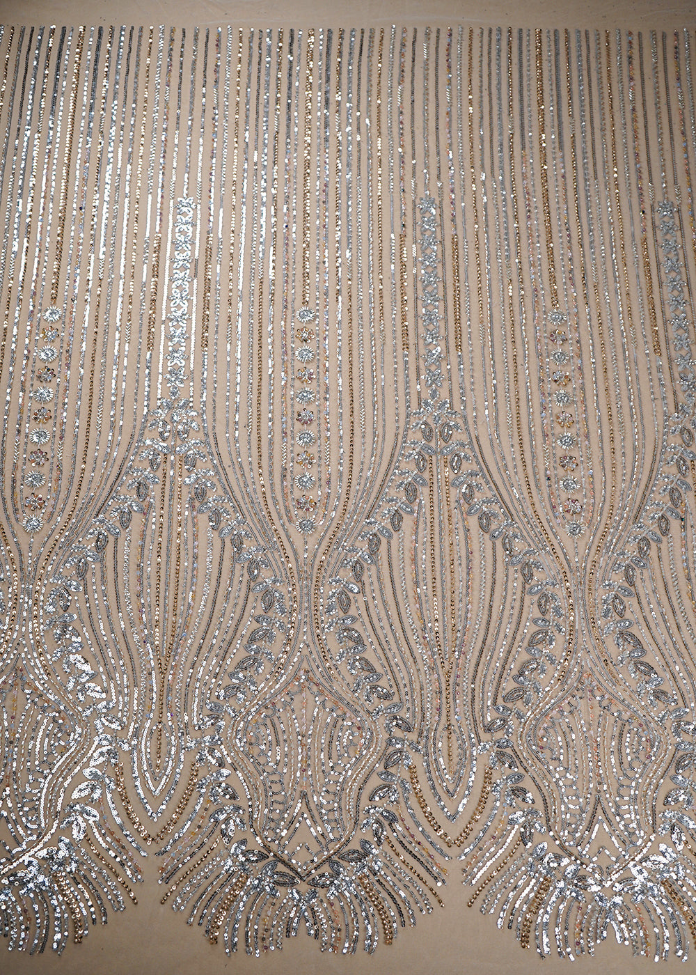 White Imported Net Fabric With All Over Bead And Sequins Work 19424