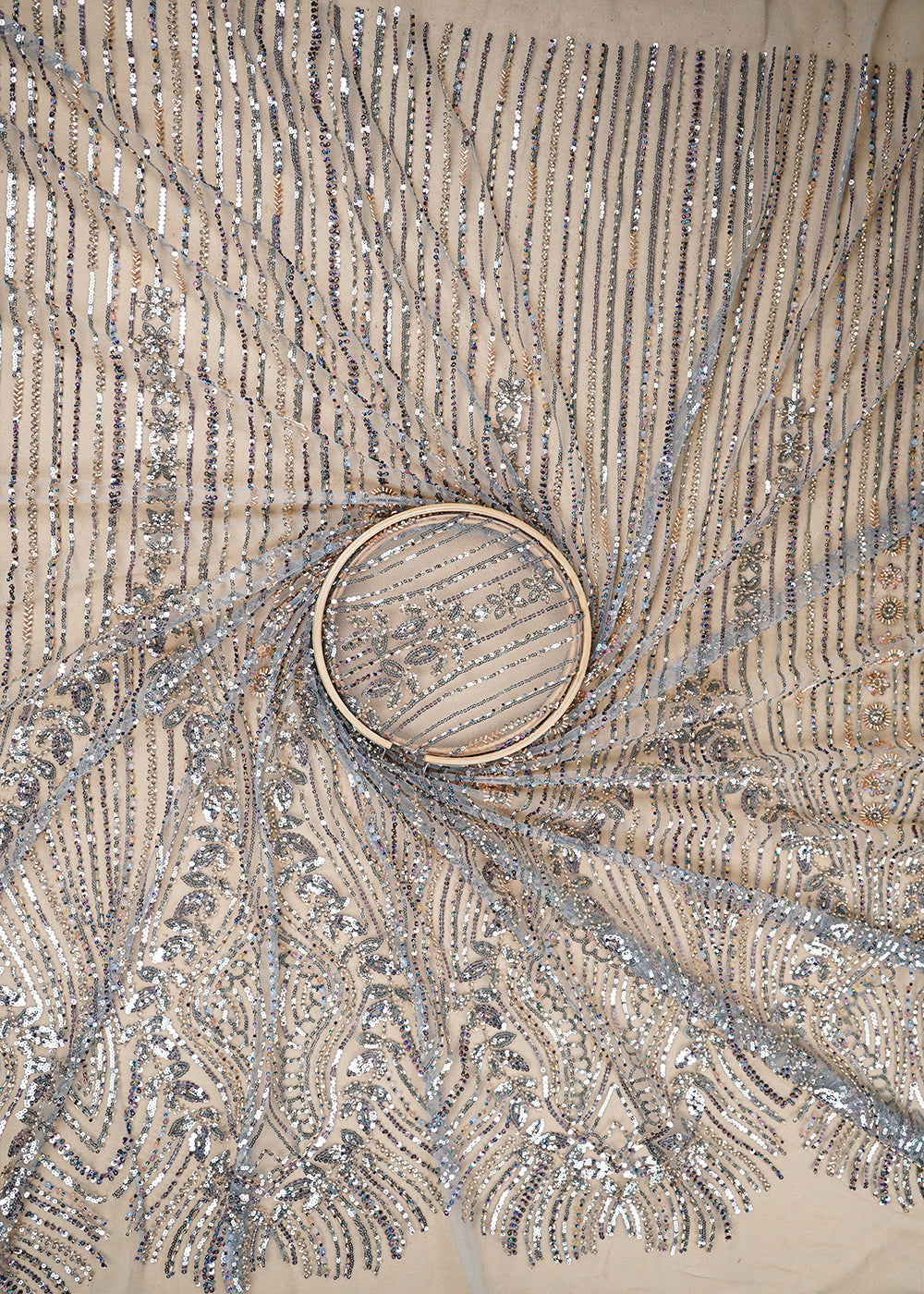 Ice Blue Imported Net Fabric With All Over Bead And Sequins Work 19426