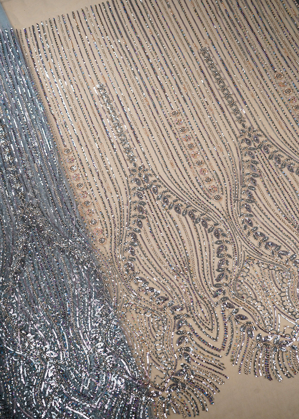Ice Blue Imported Net Fabric With All Over Bead And Sequins Work 19426