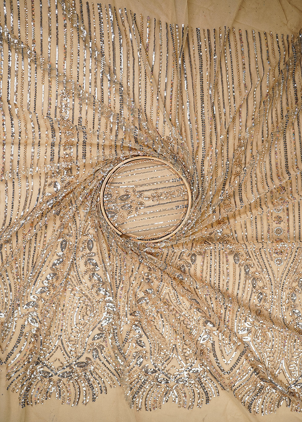 Gold Imported Net Fabric With All Over Bead And Sequins Work 19427