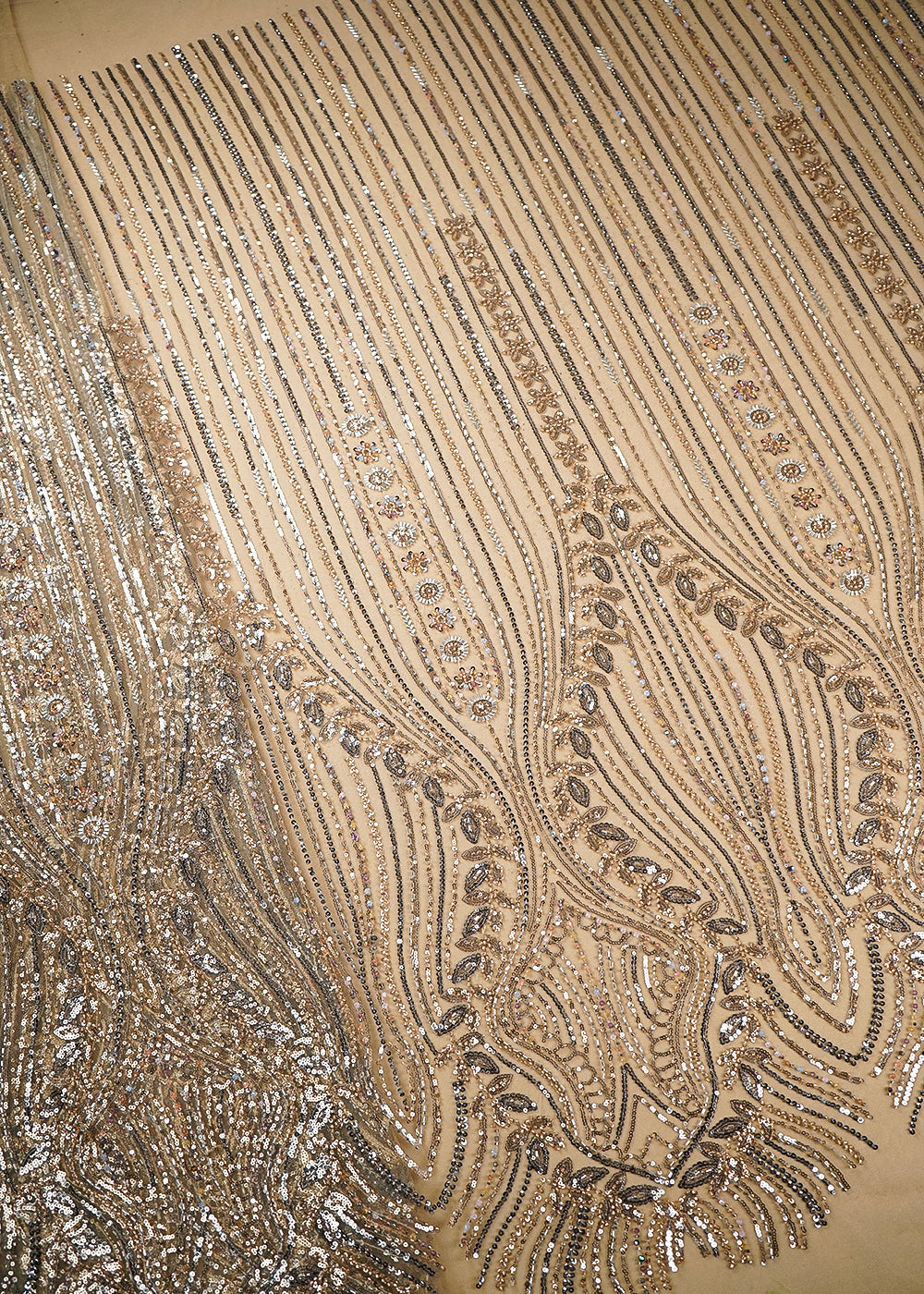 Gold Imported Net Fabric With All Over Bead And Sequins Work 19427