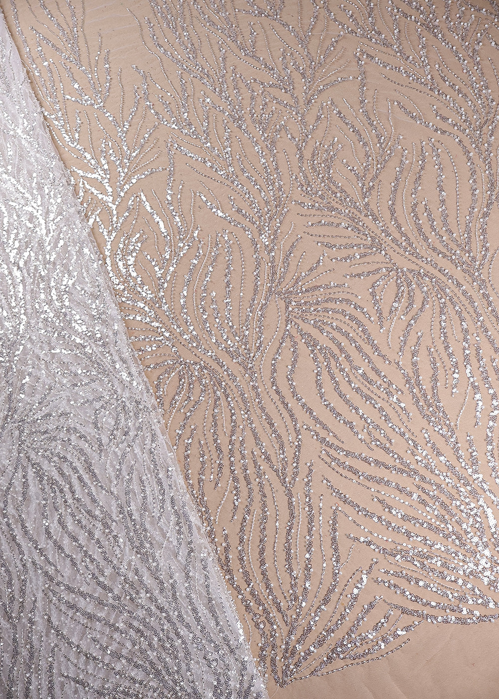 White Imported Net Fabric With All Over Bead And Sequins Work 19428