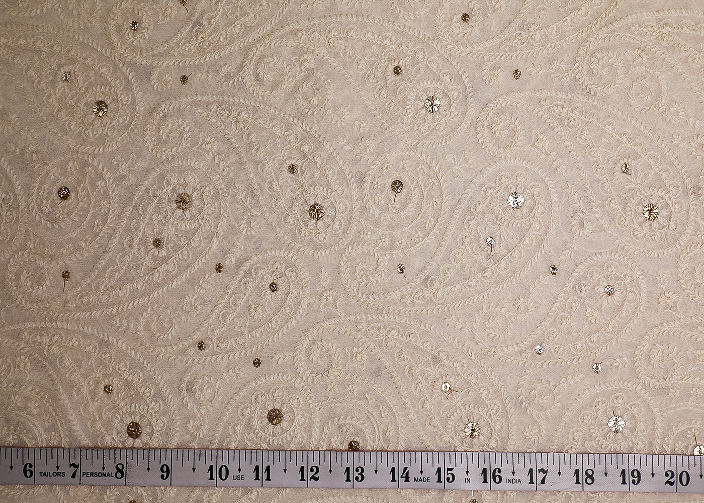 White Georgette Fabric With All Over Thread And Sequins Work 19429