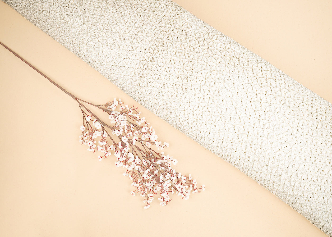 White Crochet Fabric With Abstract Pattern Of White Thread 19941