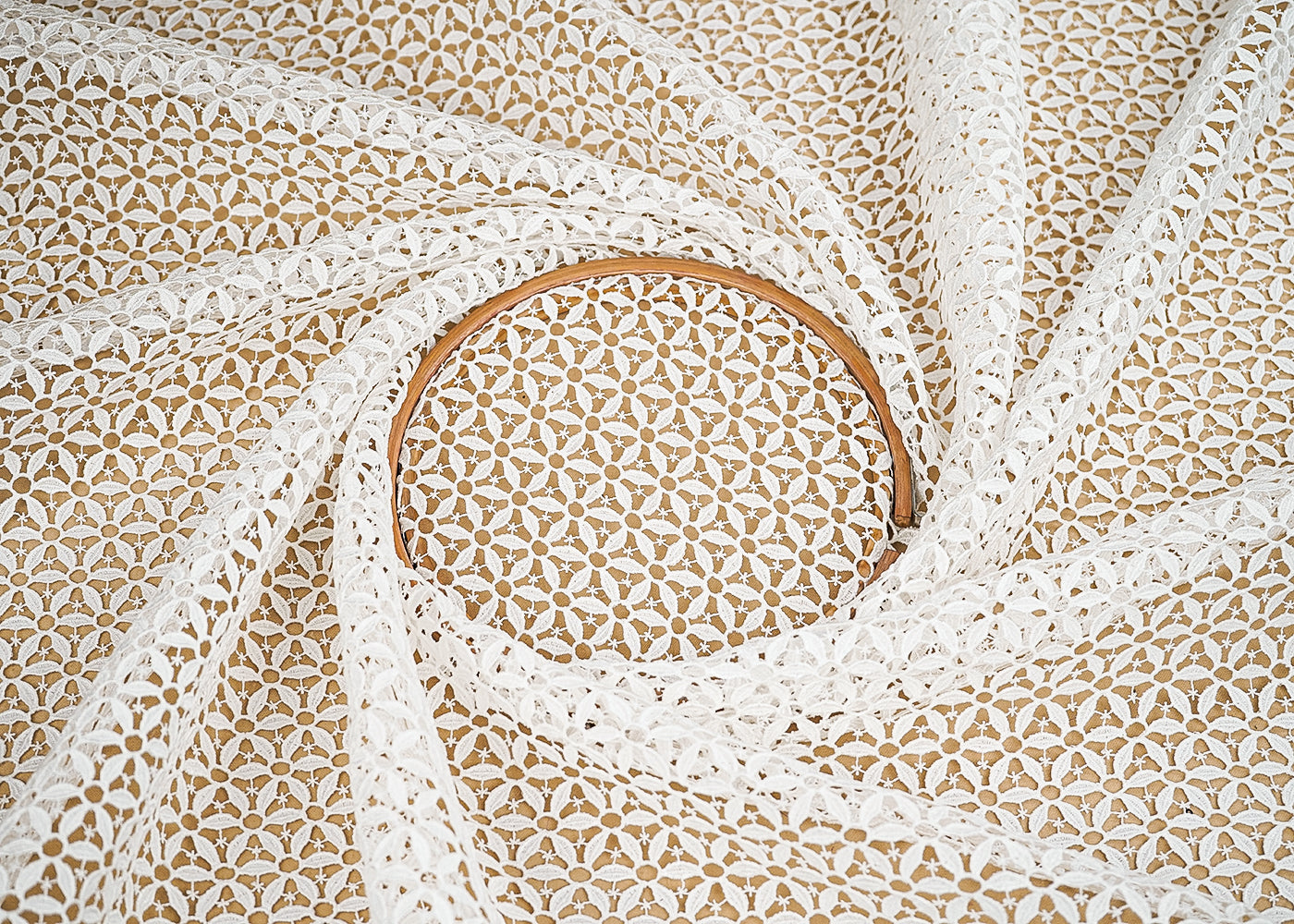 White Crochet Fabric With Abstract Pattern Of White Thread 19941