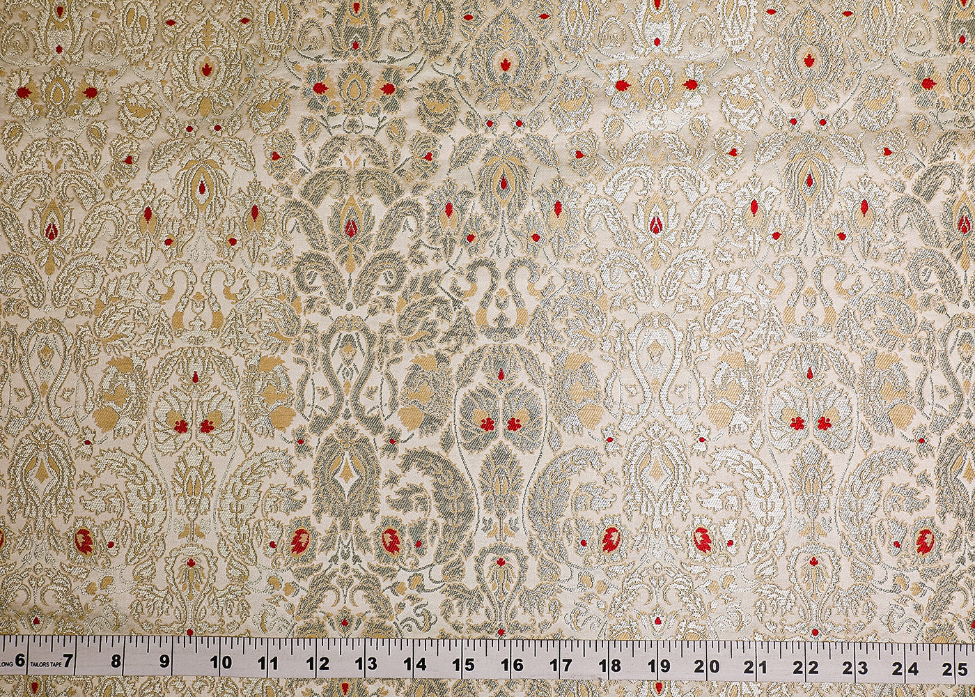 Light Gold Banarasi Brocade Fabric With All Over Thread And Zari Handloom 19445