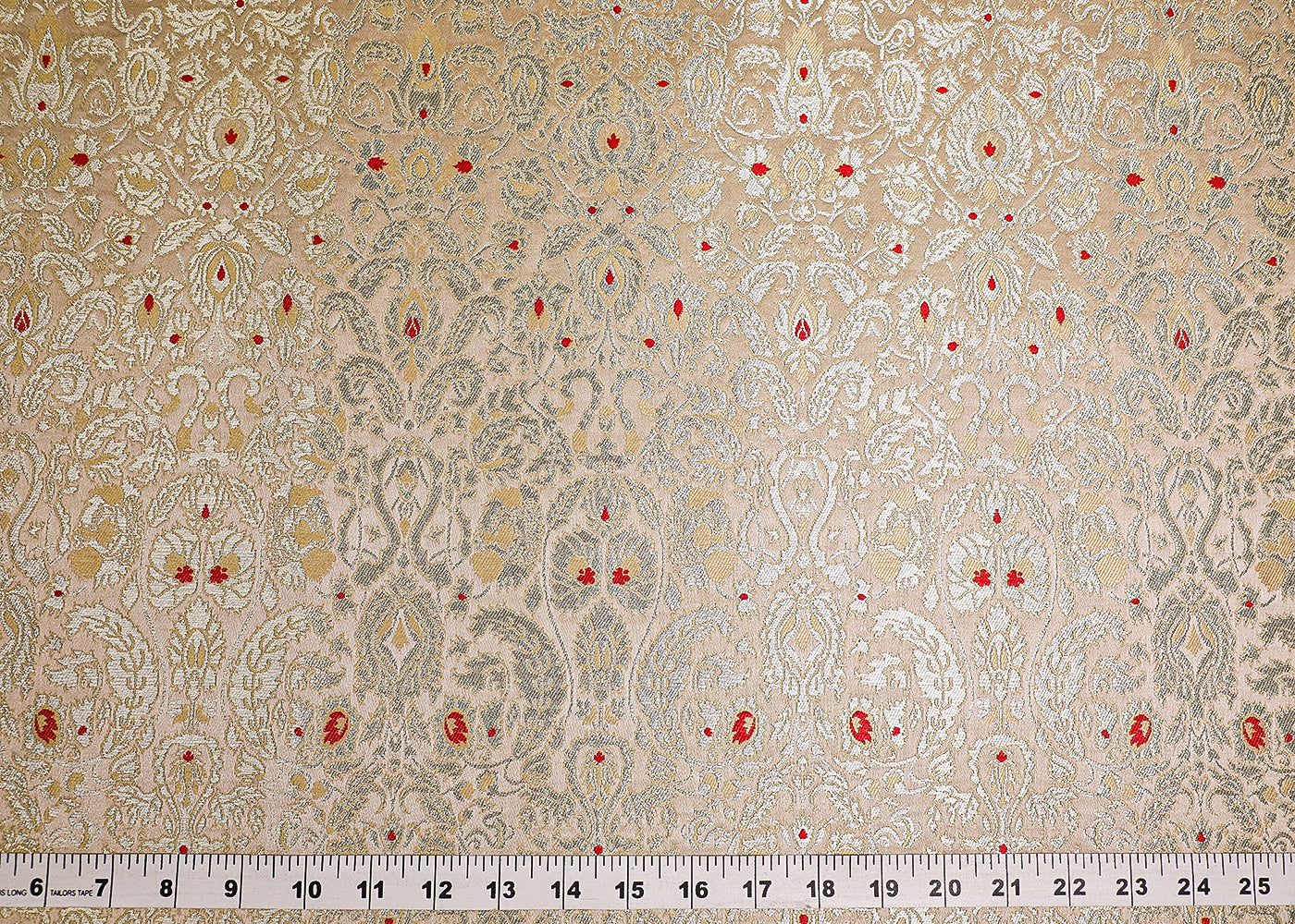 Beige Banarasi Brocade Fabric With All Over Thread And Zari Handloom 19446