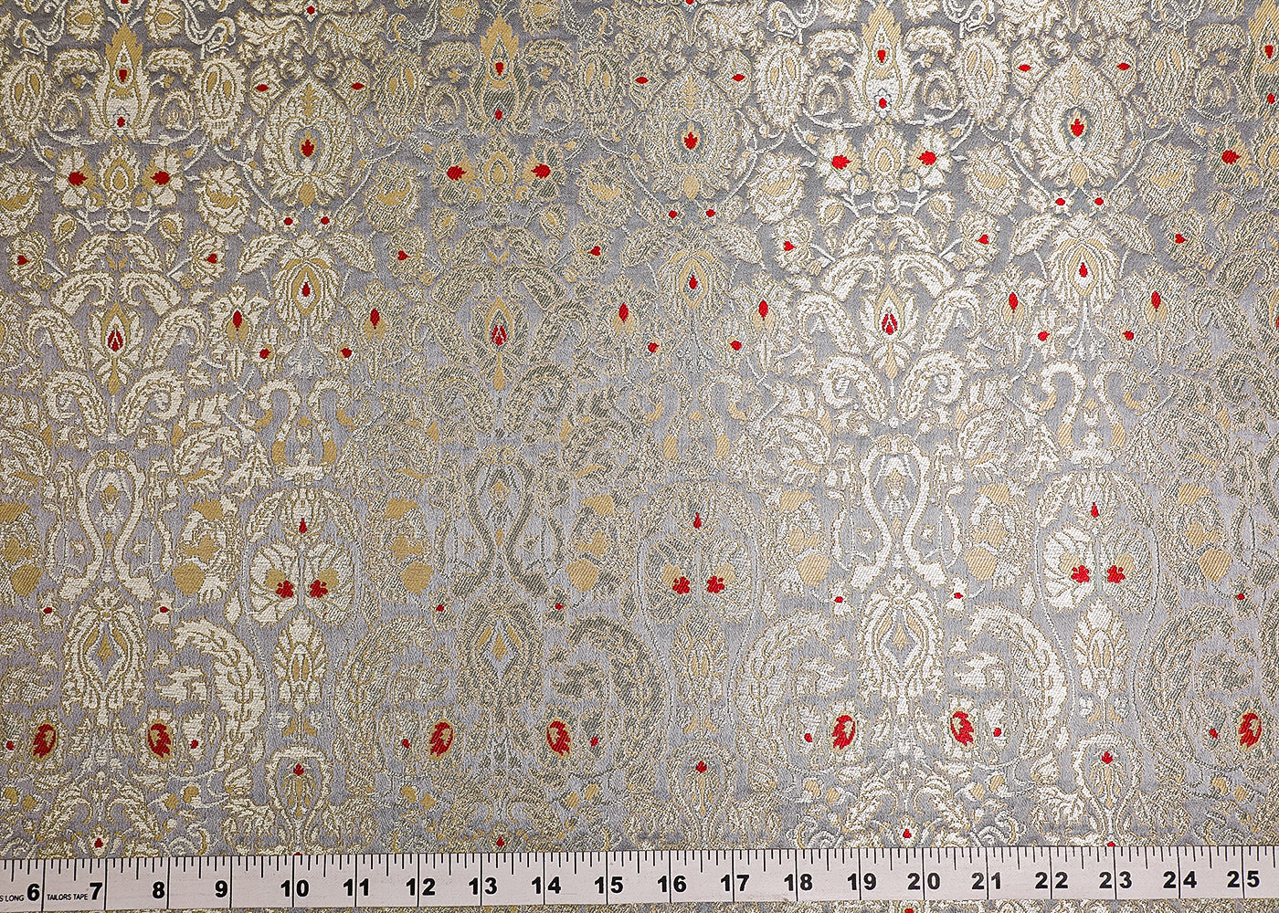 Grey Banarasi Brocade Fabric With All Over Thread And Zari Handloom 19448