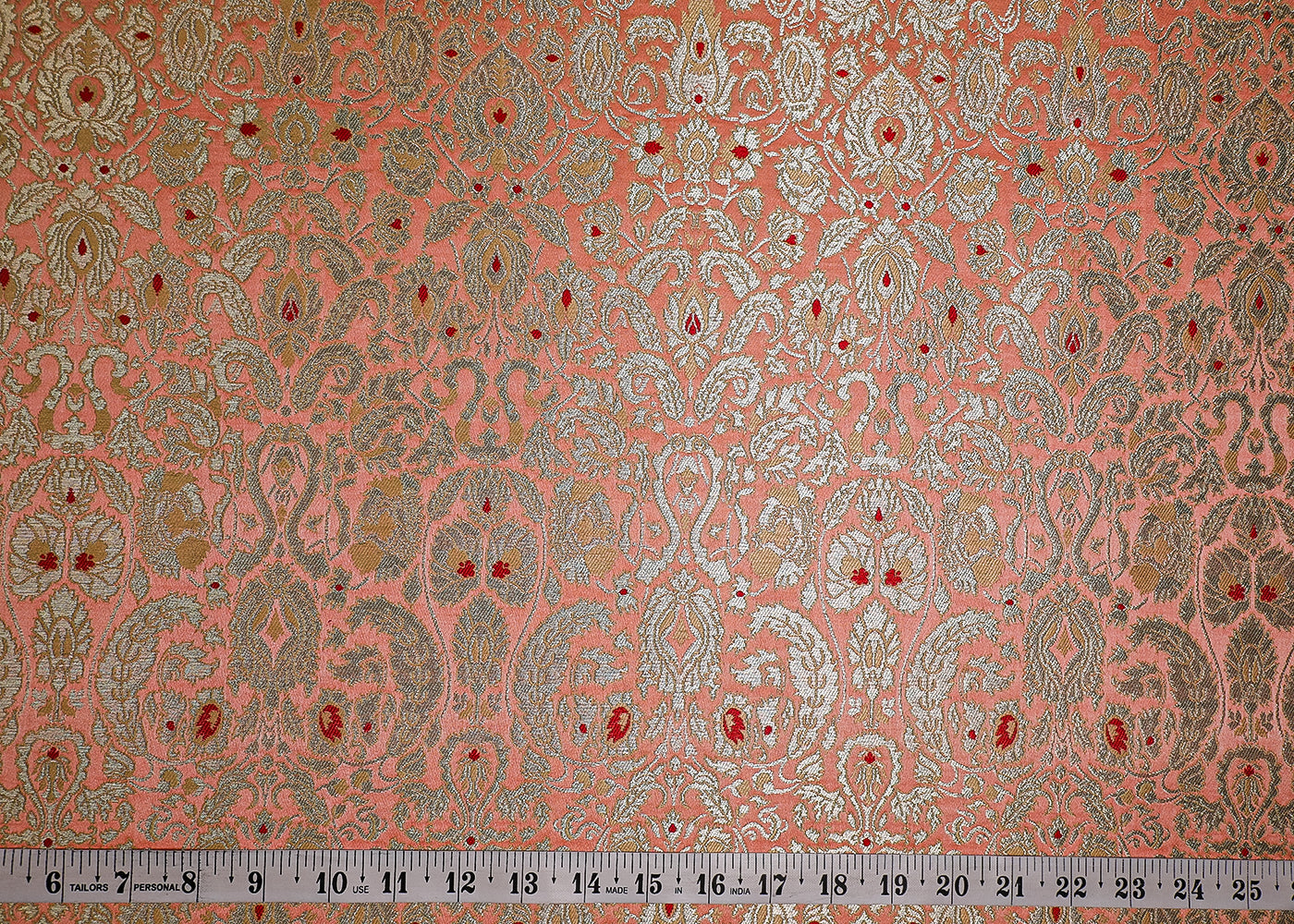 Peach Banarasi Brocade Fabric With All Over Thread And Zari Handloom 19450