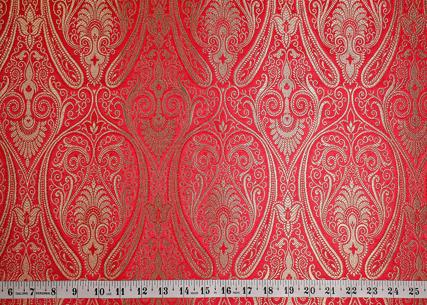 Gajri Banarasi Brocade Fabric With All Over Golden Zari Handloom 19453