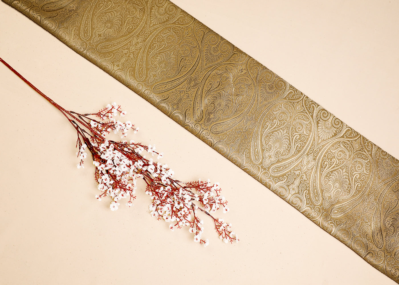 Golden Banarasi Brocade Fabric With All Over Golden Zari Handloom 19454