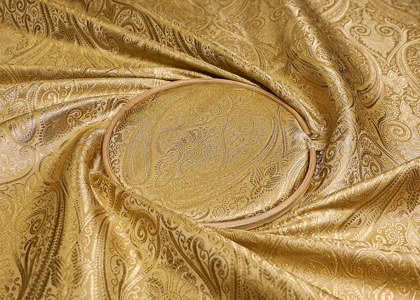 Golden Banarasi Brocade Fabric With All Over Golden Zari Handloom 19454
