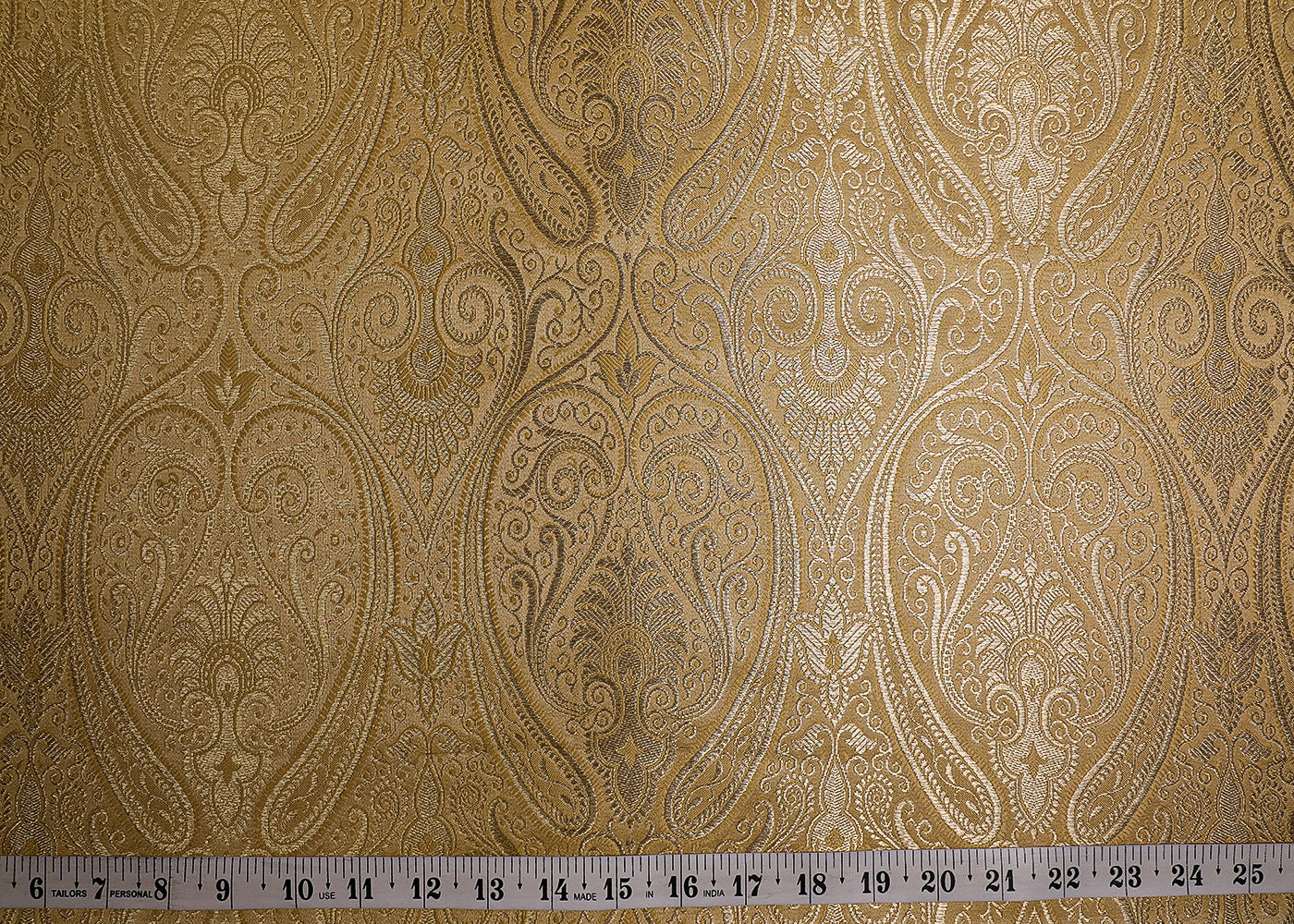 Golden Banarasi Brocade Fabric With All Over Golden Zari Handloom 19454
