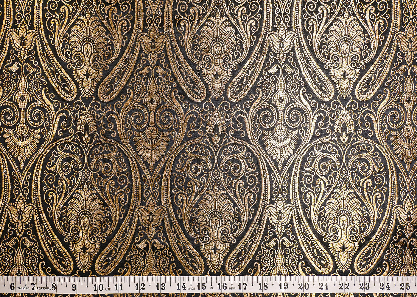 Black Banarasi Brocade Fabric With All Over Golden Zari Handloom 19455