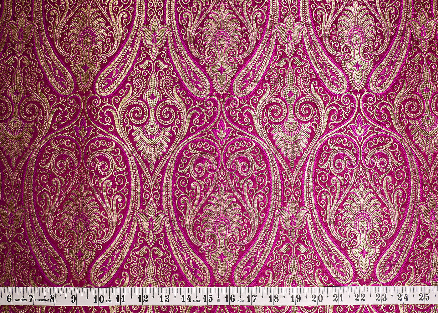 Purple Banarasi Brocade Fabric With All Over Golden Zari Handloom 19456