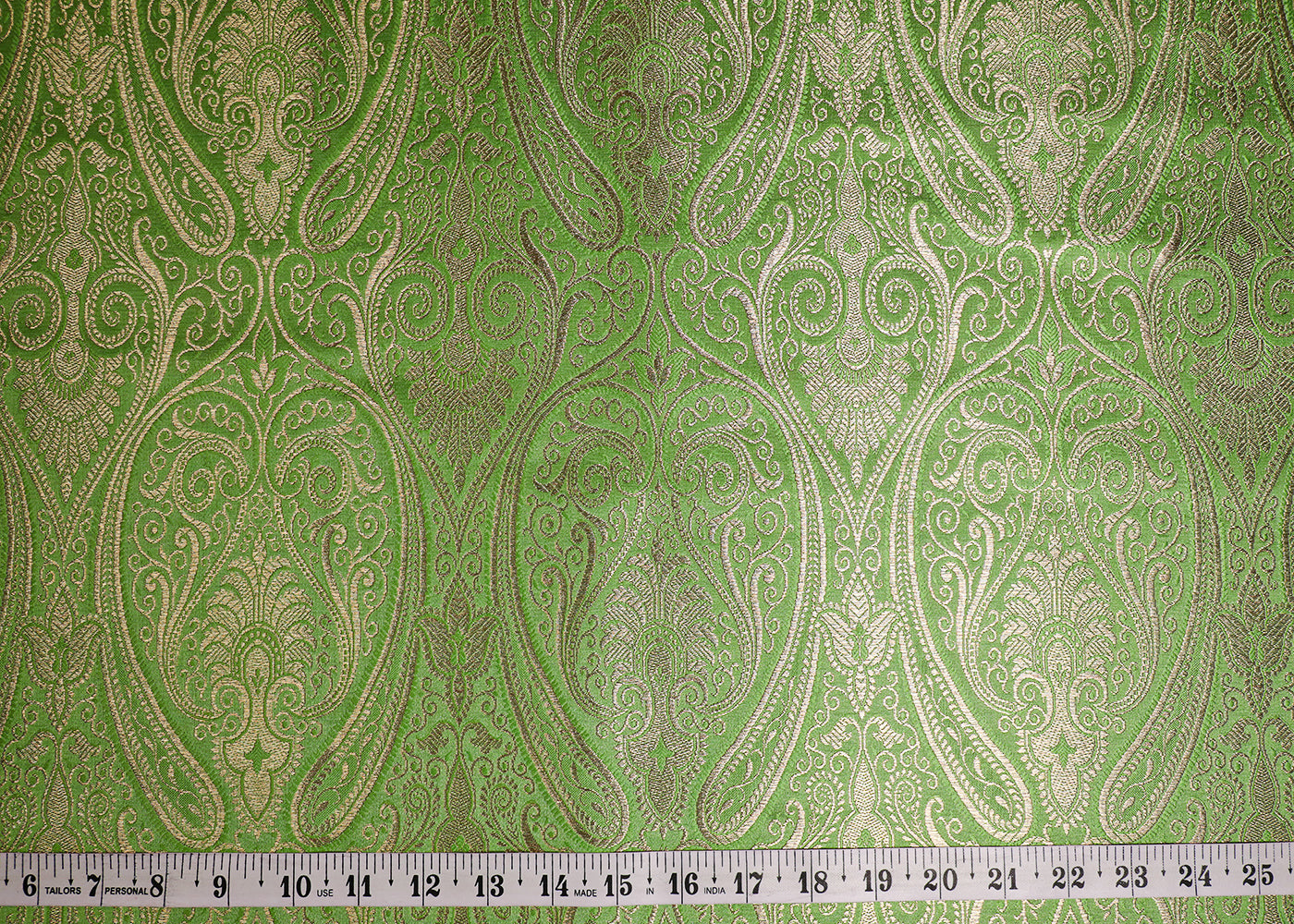 Light Green Banarasi Brocade Fabric With All Over Golden Zari Handloom 19457