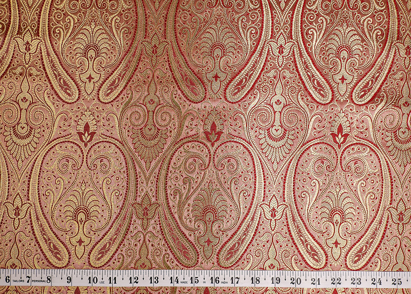 Rose Gold Banarasi Brocade Fabric With All Over Golden Zari Handloom 19459