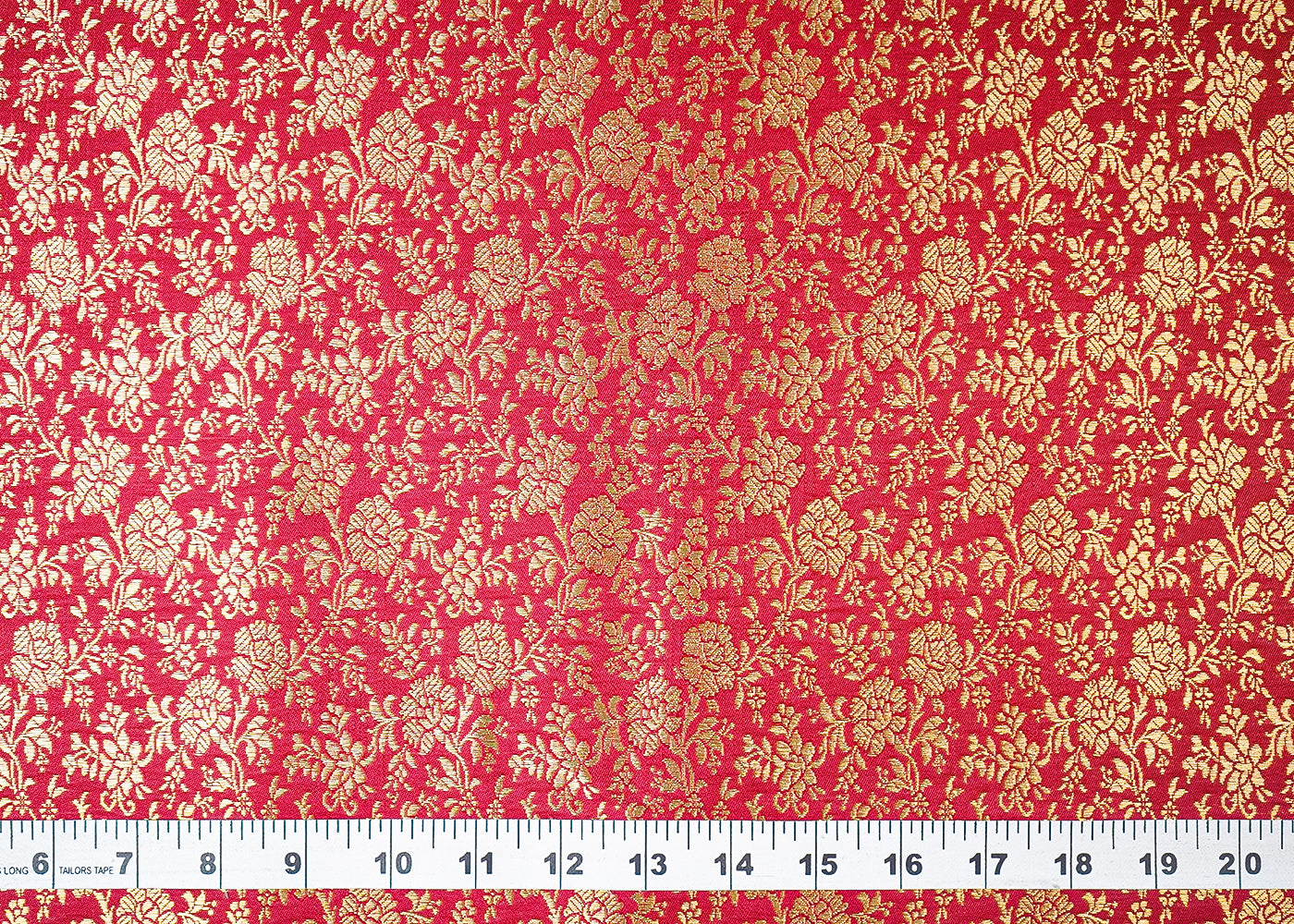 Maroon Banarasi Brocade Fabric With All Over Golden Zari Handloom 19460