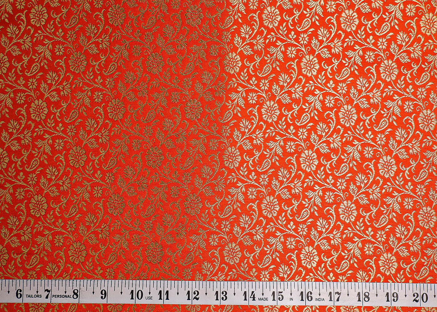 Orange Banarasi Brocade Fabric With All Over Golden Zari Handloom 19461