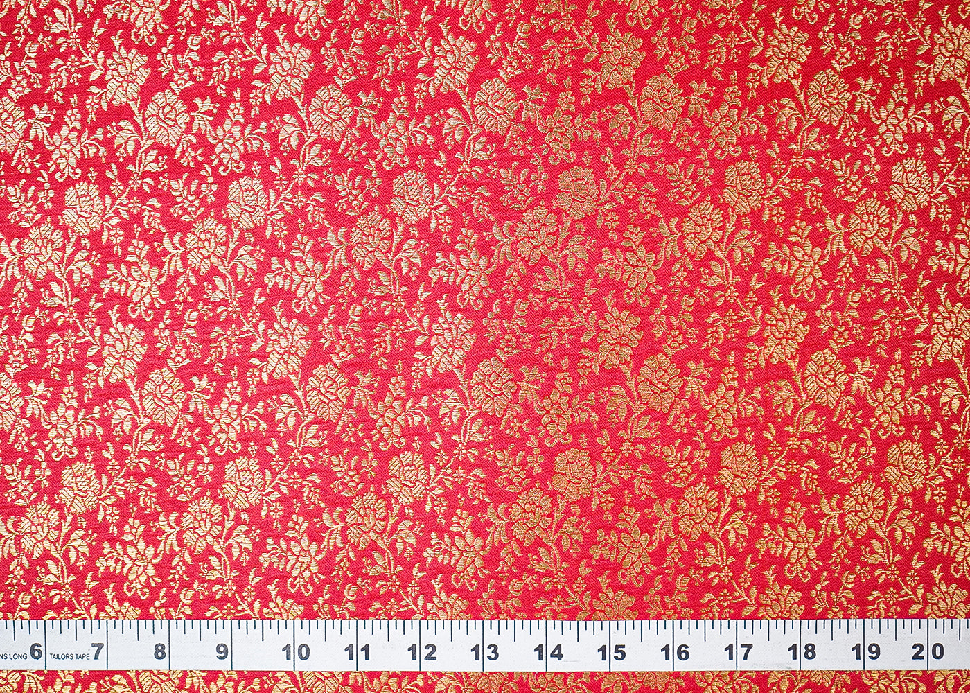 Red Banarasi Brocade Fabric With All Over Golden Zari Handloom 19464