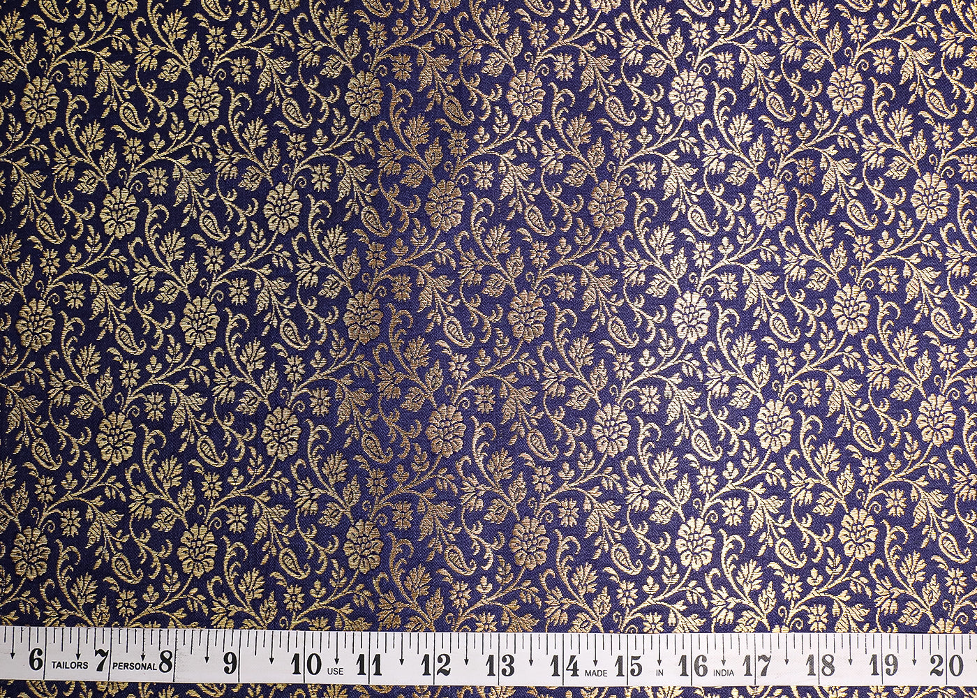 Navy Blue Banarasi Brocade Fabric With All Over Golden Zari Handloom 19466