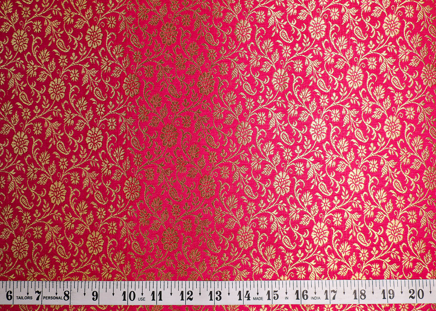Pink Banarasi Brocade Fabric With All Over Golden Zari Handloom 19467