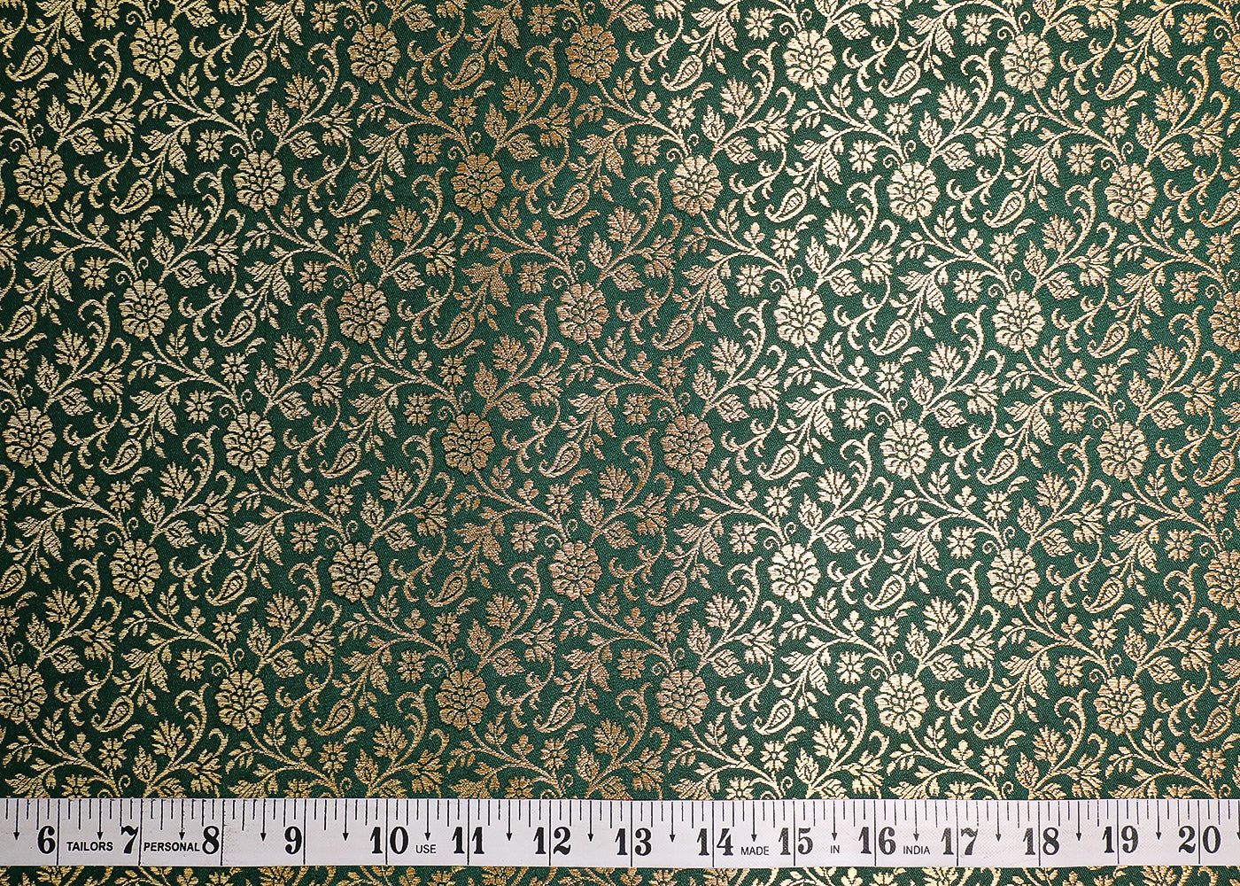Bottle Green Banarasi Brocade Fabric With All Over Golden Zari Handloom 19468