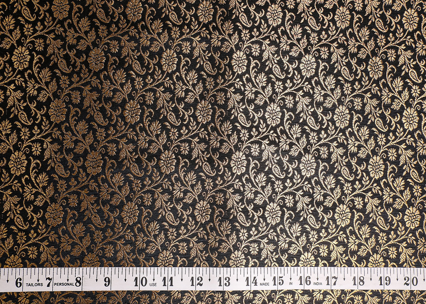 Black Banarasi Brocade Fabric With All Over Golden Zari Handloom 19471