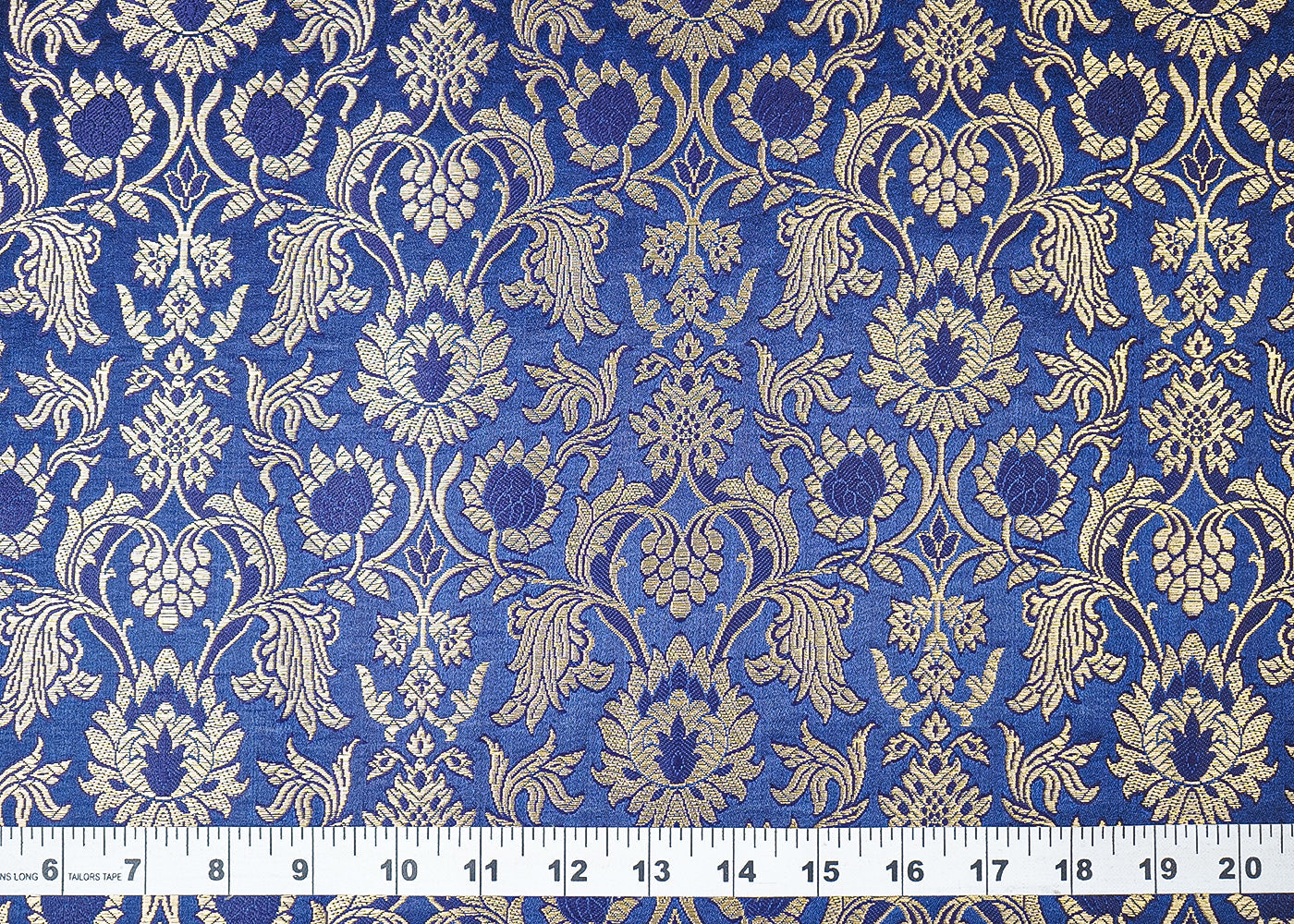 Navy Blue Banarasi Brocade Fabric With All Over Thread And Golden Zari Handloom 19473