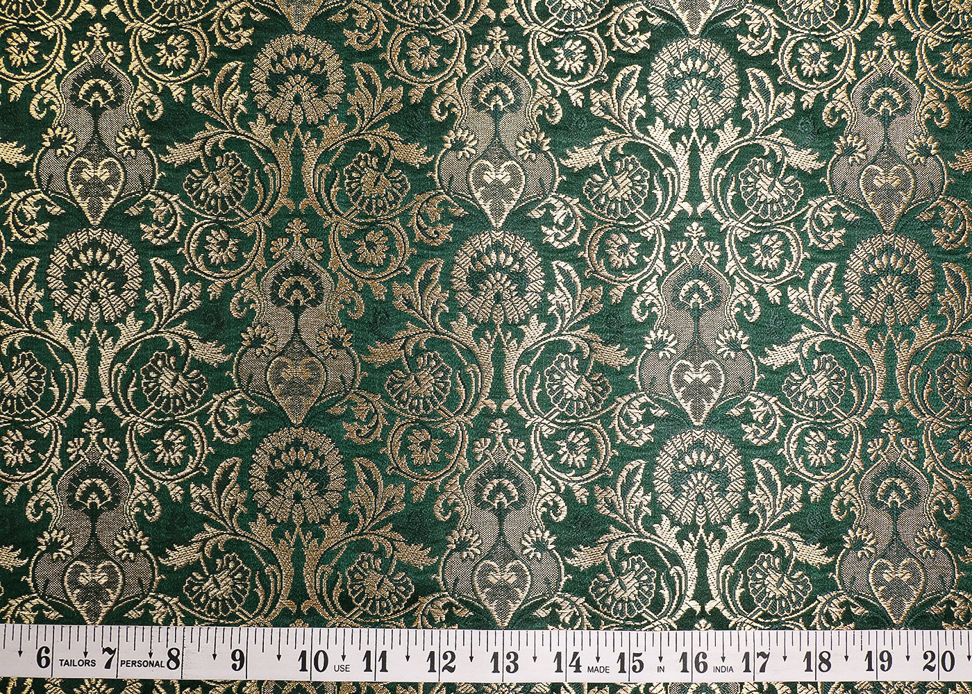 Bottle Green Banarasi Brocade Fabric With All Over Thread And Golden Zari Handloom 19476