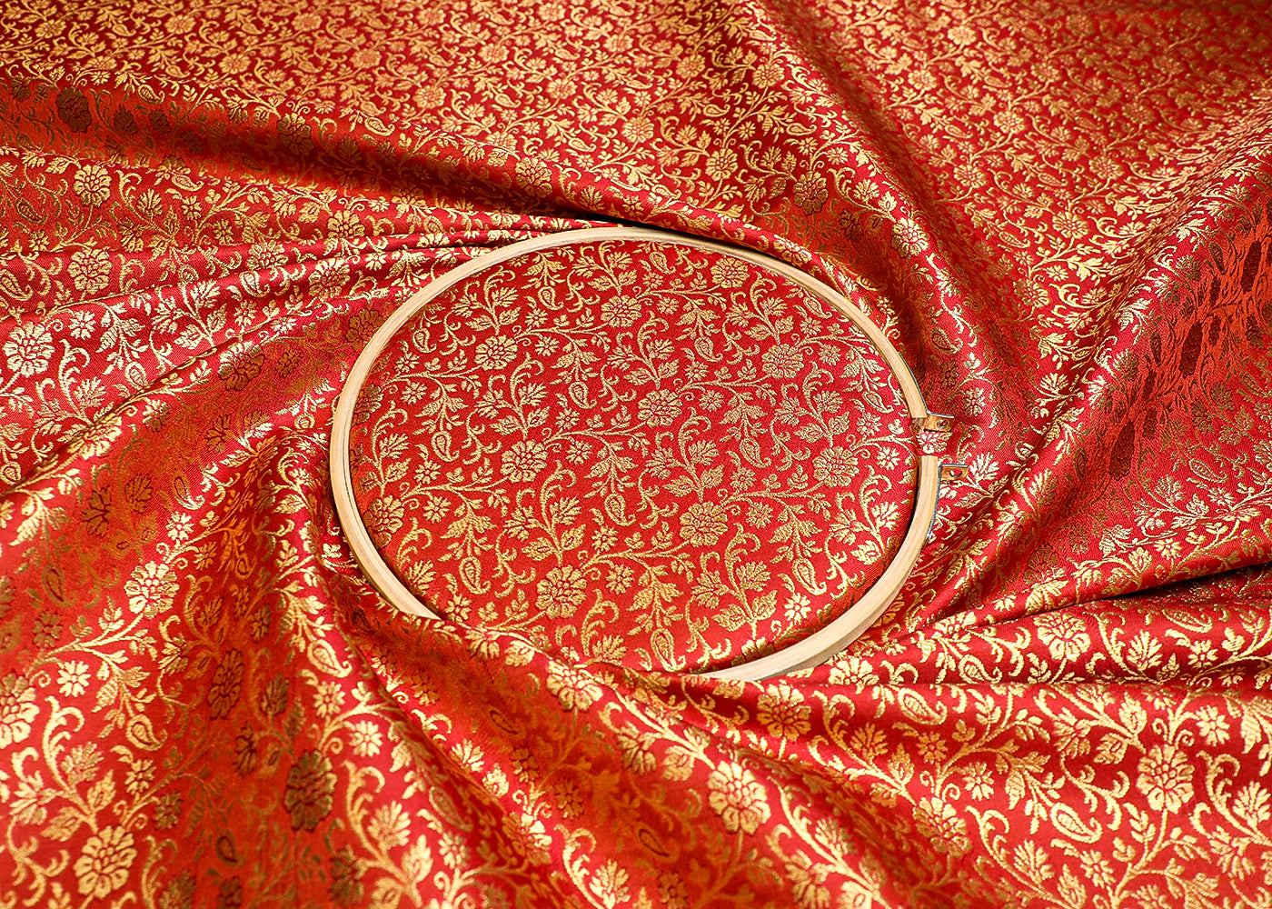 Light Brown Banarasi Brocade Fabric With All Over Golden Zari Handloom 19478