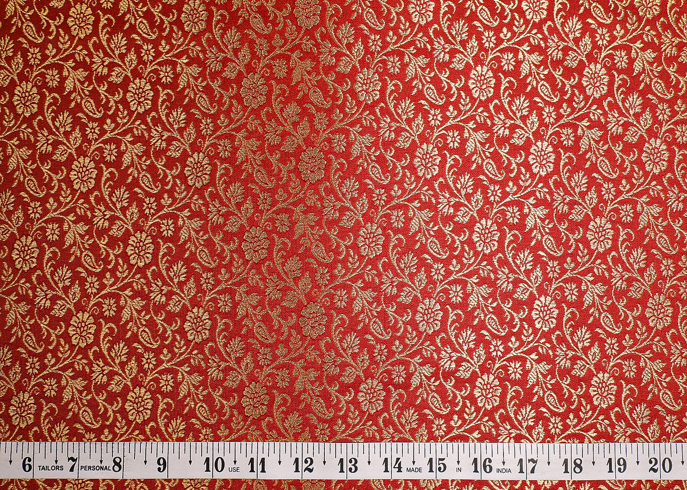 Light Brown Banarasi Brocade Fabric With All Over Golden Zari Handloom 19478