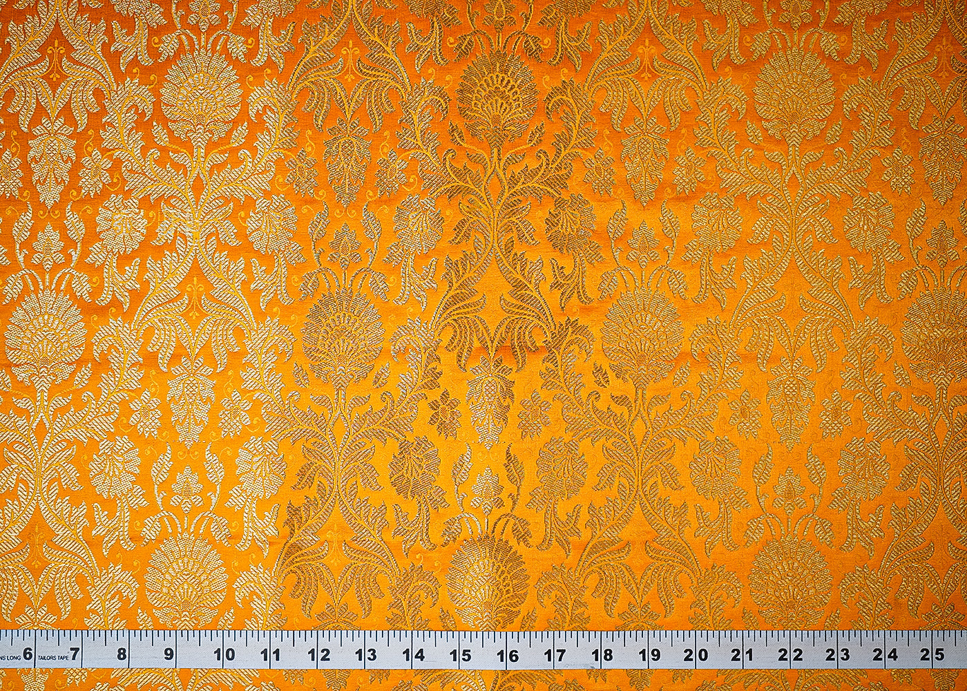 Yellow Banarasi Brocade Fabric With All Over Golden Zari Handloom 19479