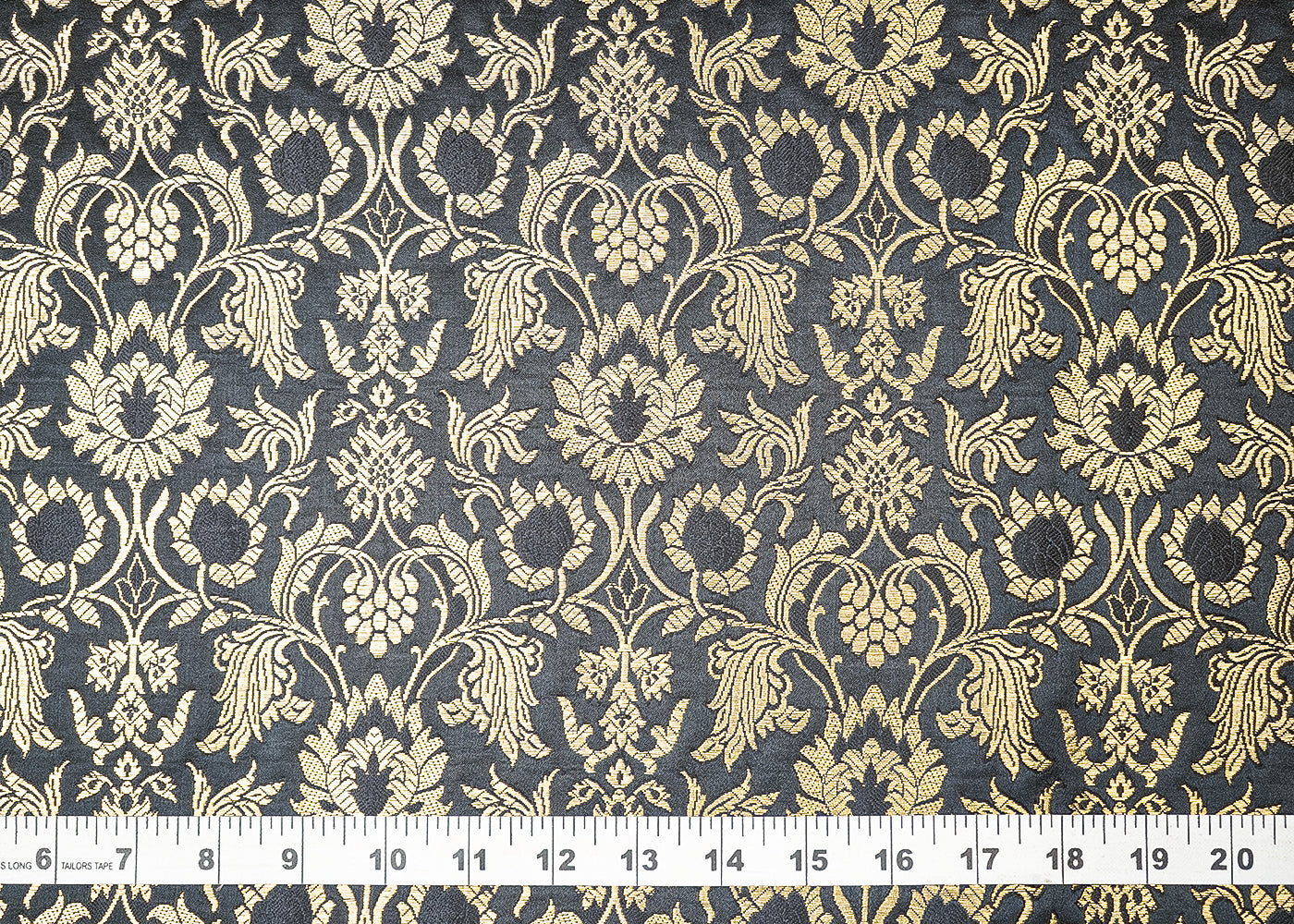 Black Banarasi Brocade Fabric With All Over Thread And Golden Zari Handloom 19487