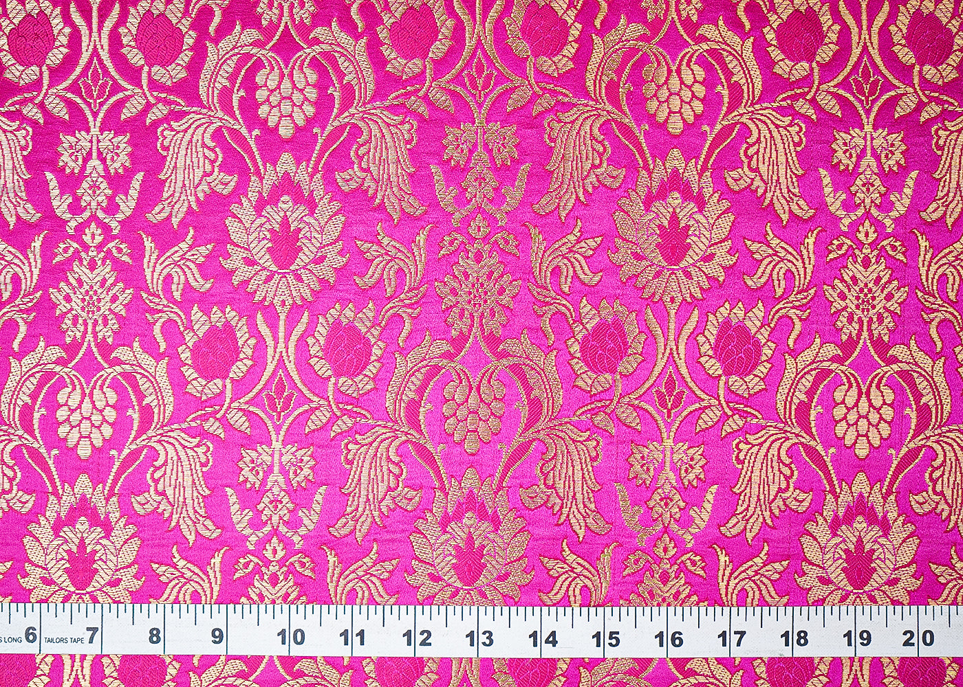 Pink Banarasi Brocade Fabric With All Over Thread And Golden Zari Handloom 19488