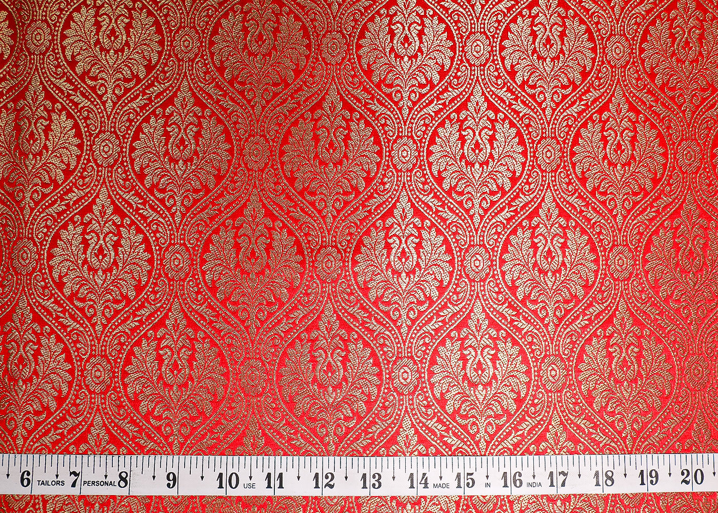 Red Banarasi Brocade Fabric With All Over Golden Zari Handloom 19492